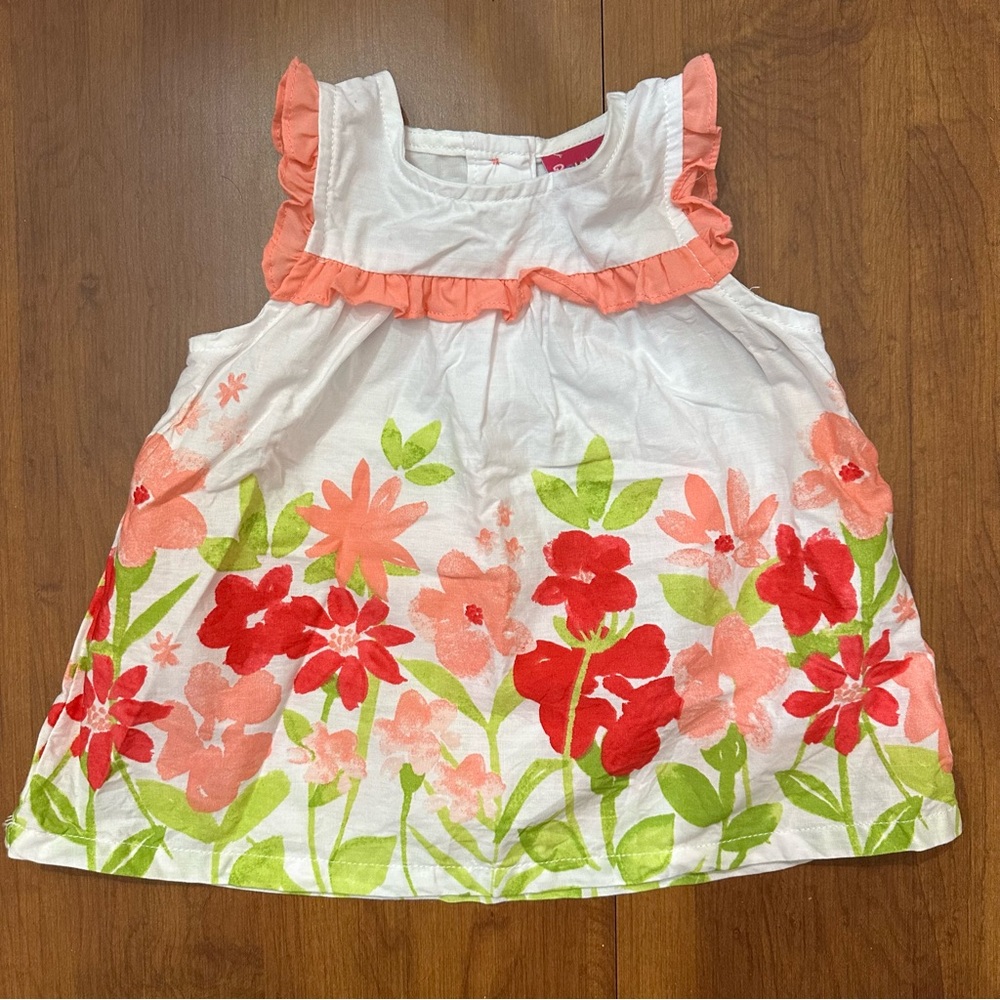 Girls white and pink flower dress : 6-9 months